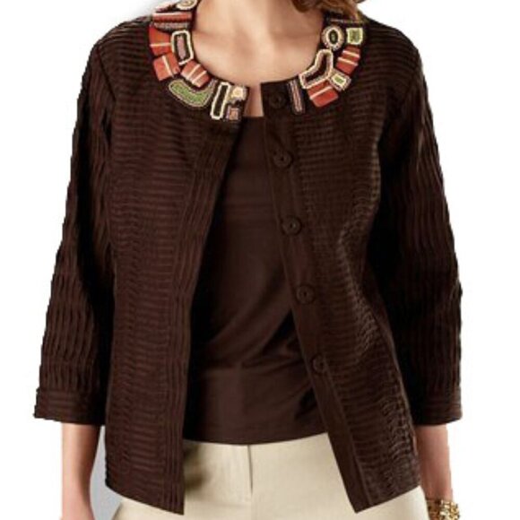 Chico Burundi Beat Bernita Tribal Beading Embroidery Jacket Size 0 (XS) Office - Picture 2 of 12